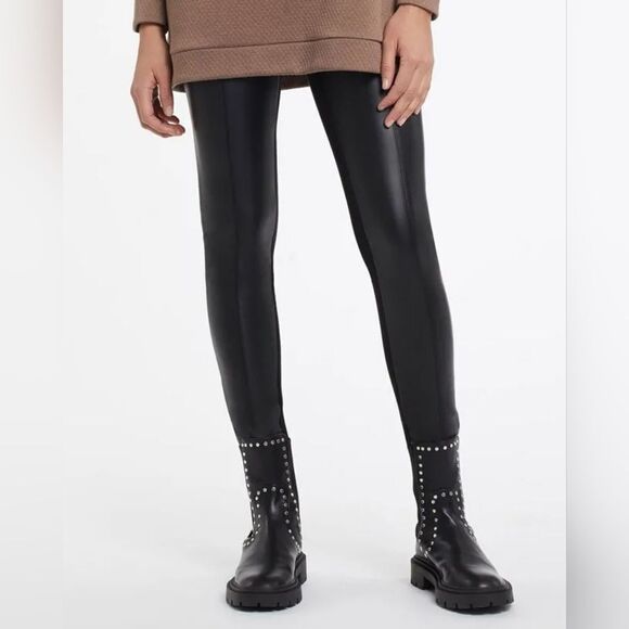 NWT TRIBAL MATERNITY - VEGAN LEATHER COMBINATION LEGGINGS - Picture 2 of 7
